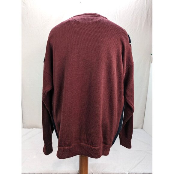Vintage Gitano Burgundy Black Stripe Crew Neck Men Sweater Long Sleeve Size 3XL - Picture 3 of 9